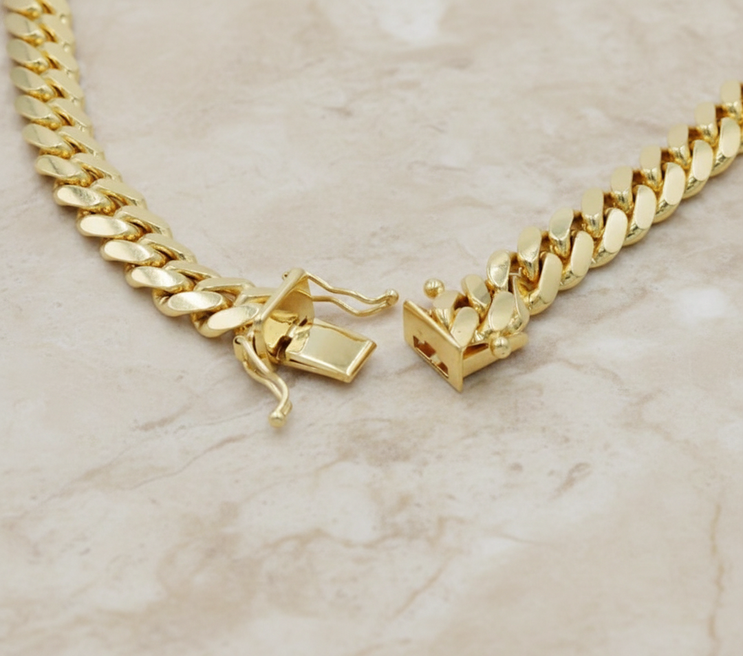Cadena Cubana Sólida Hecha a Máquina de 5mm – Oro 10K Pochy Jewelry