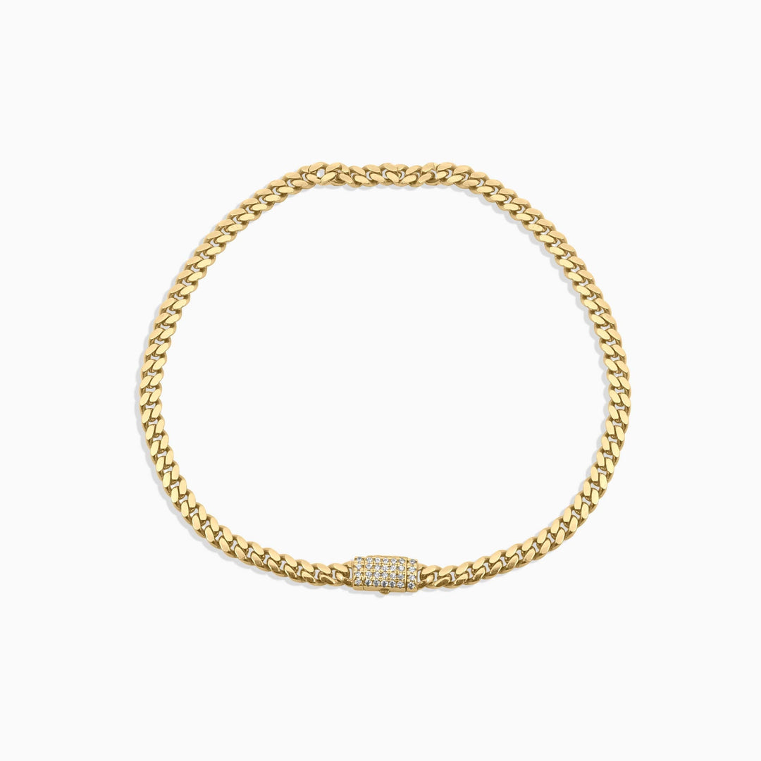 Pulsera Cubana en Oro 10K con Cierre de Piedras Daisy Joyeria