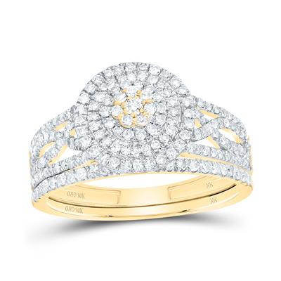 10K 3/4CTW-NAT DIA NK ROUND DOUBLE HALO BRIDAL SET Daisy Joyeria