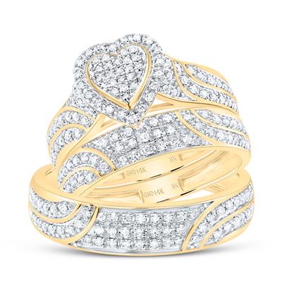 14k 5/8CTW-NAT DIA NK FASHION HEART TRIO SET Daisy Joyeria