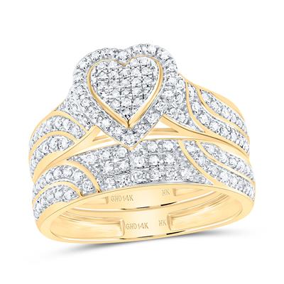 14k 5/8CTW-NAT DIA NK FASHION HEART TRIO SET Daisy Joyeria