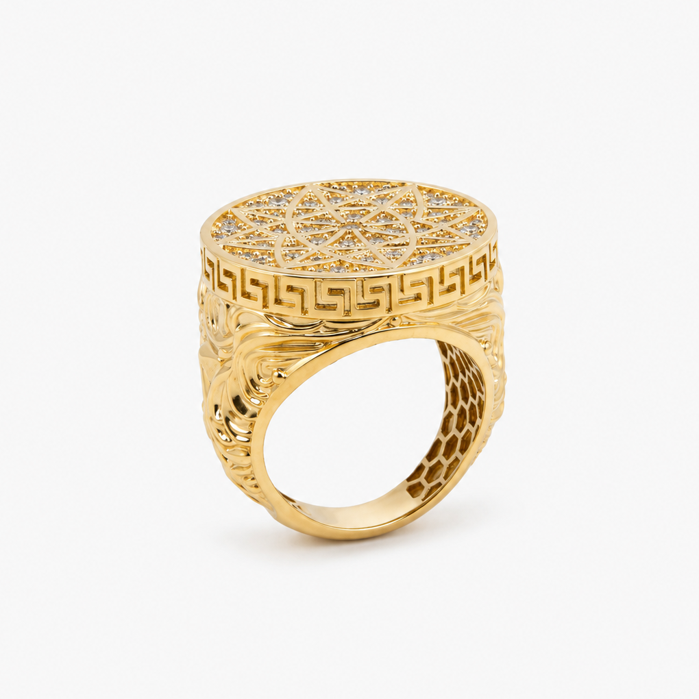Anillo de Hombre Redondo con Diseño Geométrico 10K Daisy Joyeria